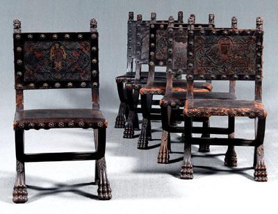 Appraisal: Set of six Renaissance style chairs each with carved finials