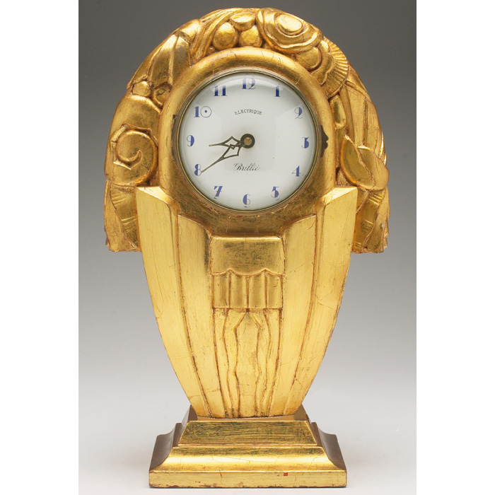 Appraisal: French clock carved gilt wood with Art Deco design at