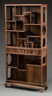 Appraisal: LARGE CARVED WOOD DISPLAY CABINET LARGE CARVED WOOD DISPLAY CABINET