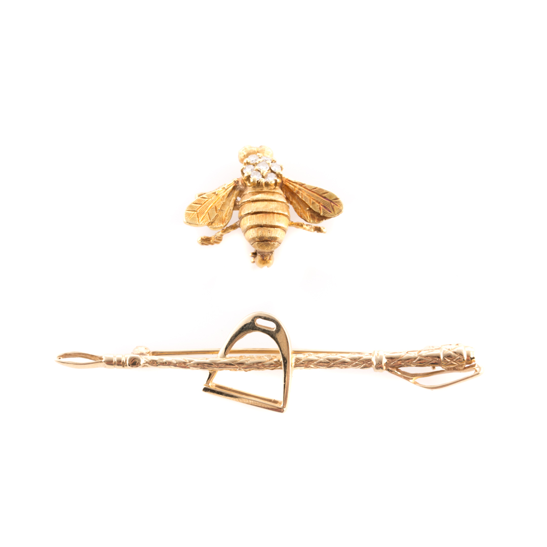 Appraisal: A Gold Diamond Bee Pin Horse Bit Pin K yellow