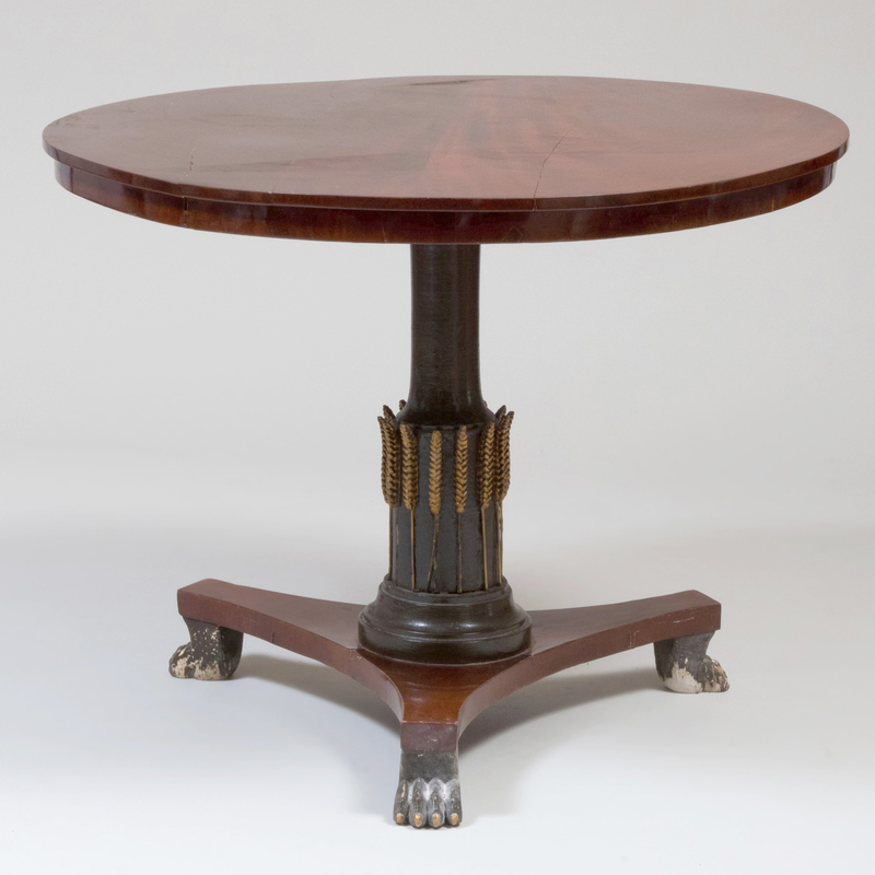 Appraisal: CONTINENTAL NEOCLASSICAL MAHOGANY PAINTED AND PARCEL-GILT CENTER TABLE x in