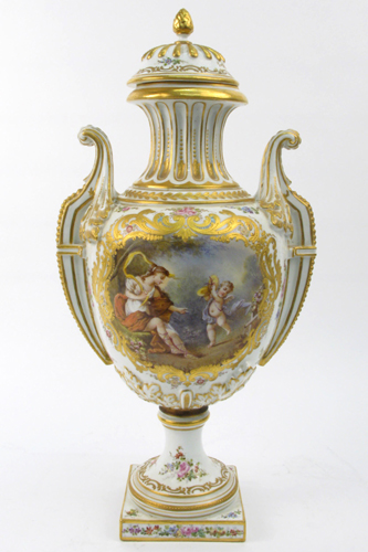 Appraisal: SEVRES FRENCH PORCELAIN COVERED URN hand painted with woman in