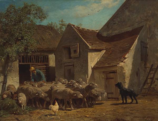 Appraisal: Charles Jacques French - A shepherd with his flock outside