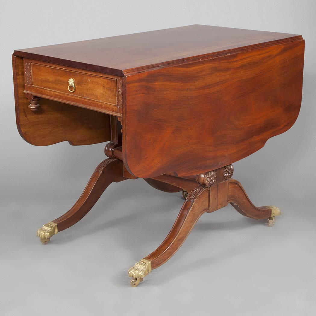 Appraisal: Classical Mahogany Drop-Leaf Table Circa With a single drawer and