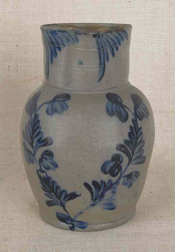 Appraisal: Pennsylvania or Maryland stoneware pitcher th c with vibrant cobalt