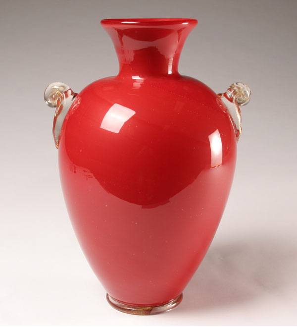 Appraisal: Zecchin Martinuzzi Velato monumental red vase c Clear cased opaque