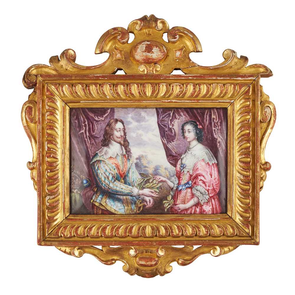 Appraisal: FRENCH ENAMEL ON COPPER PLAQUE CHARLES I AND HENRIETTA MARIA