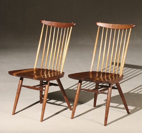 Appraisal: Pair of George Nakashima Walnut and Hickory 'New' Side Chairs