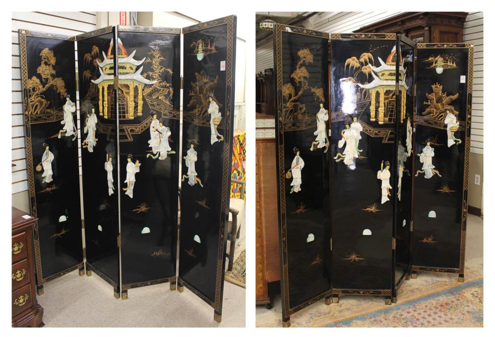 Appraisal: MATCHING PAIR OF CHINESE FOUR-PANEL FLOOR SCREENS each with figures