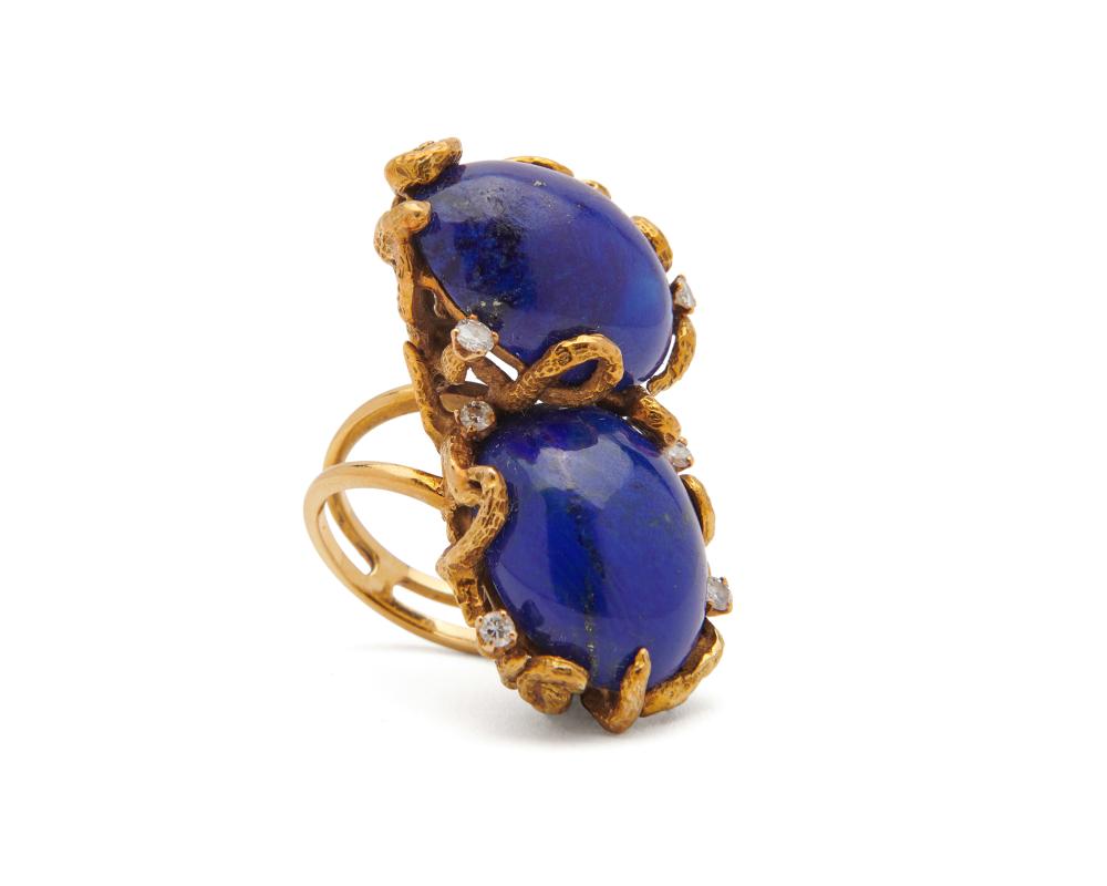 Appraisal: K Gold Lapis and Diamond Double Ring featuring two oval-shape