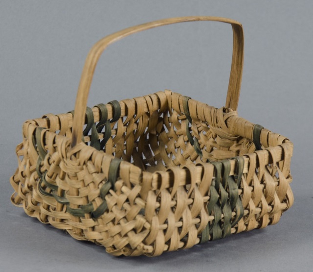 Appraisal: Small Oak Splint Basket with HandleSquare With walnut blue-dyed splints