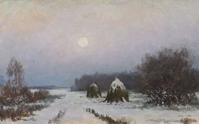 Appraisal: ALEXANDER ZHUKOVHayfield in moonlight signed oils on board x