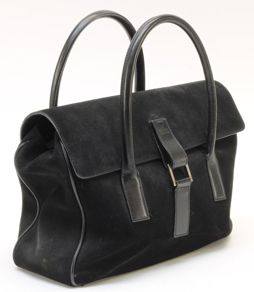 Appraisal: Gucci Black Suede Top Handle Bag Gucci black suede top