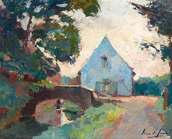 Appraisal: MIERLO EUGENE VAN Belgium - House by a stream Oil