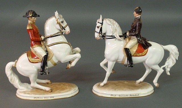 Appraisal: Pair of Austrian porcelain Lipizzaner horses and riders marked Wien