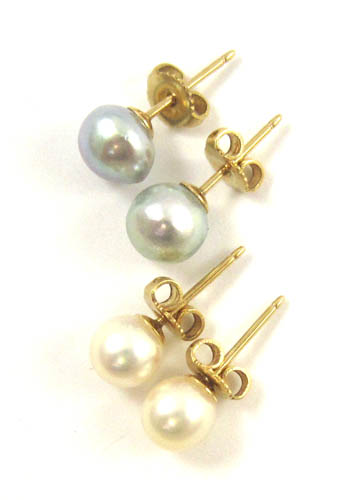 Appraisal: TWO PAIRS OF PEARL EAR STUDS each k yellow gold