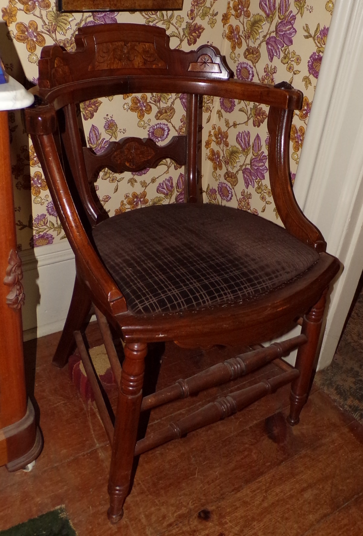 Appraisal: Walnut and burled walnut side chair ca upholstered seat with