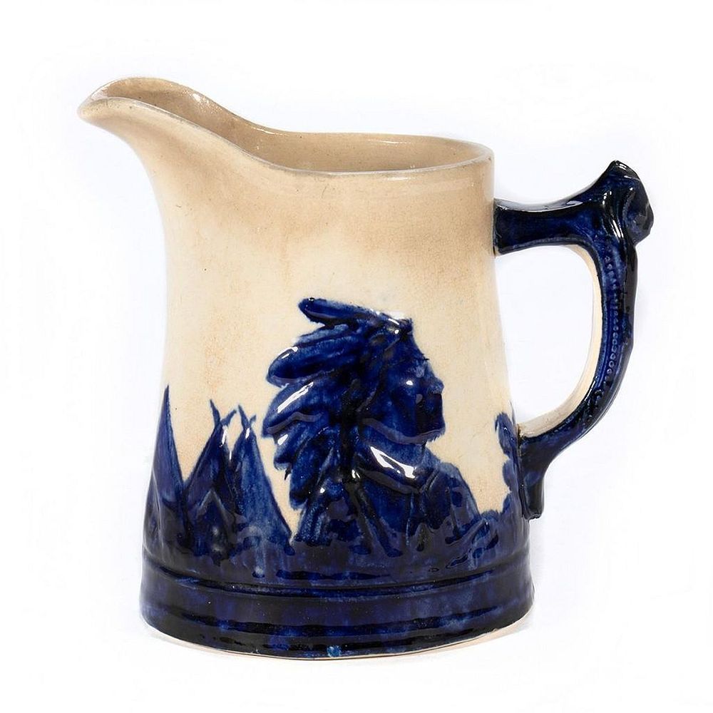 Appraisal: Monmouth Pottery Pitcher Cobalt decorated with Native American designs Inscribed