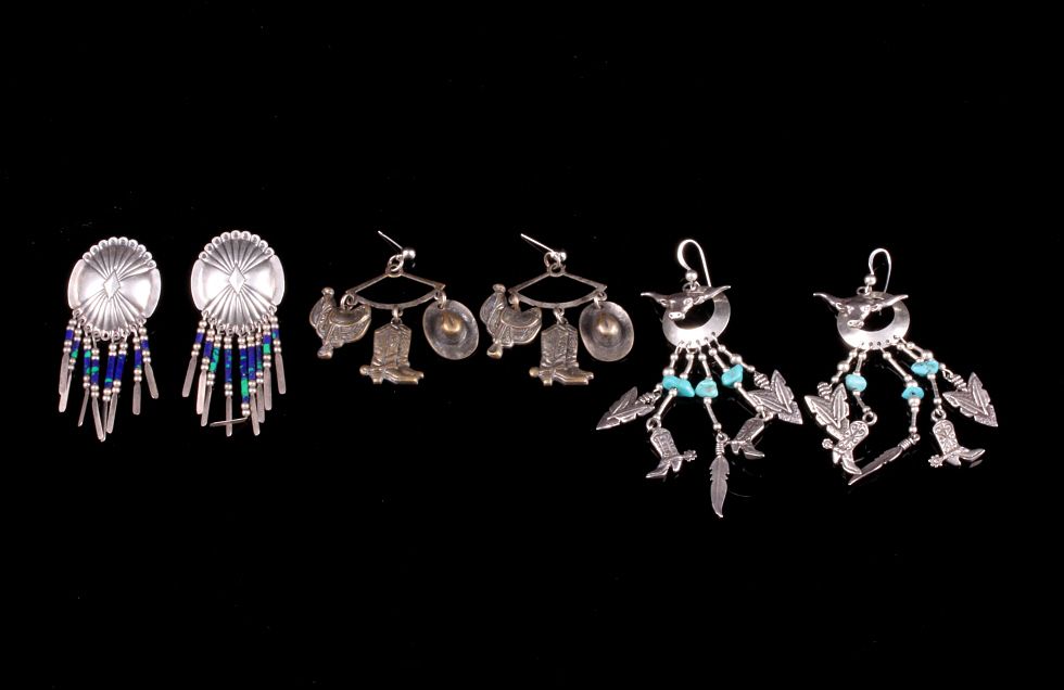 Appraisal: Navajo Silver Turquoise Dangle Earring Collection For your consideration is