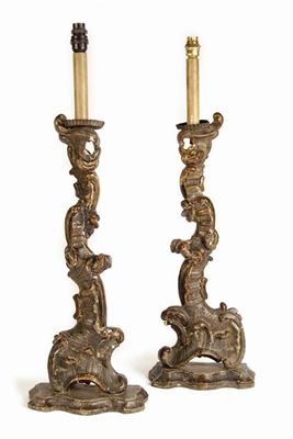 Appraisal: A pair of Italian carved wood and gesso table lamps