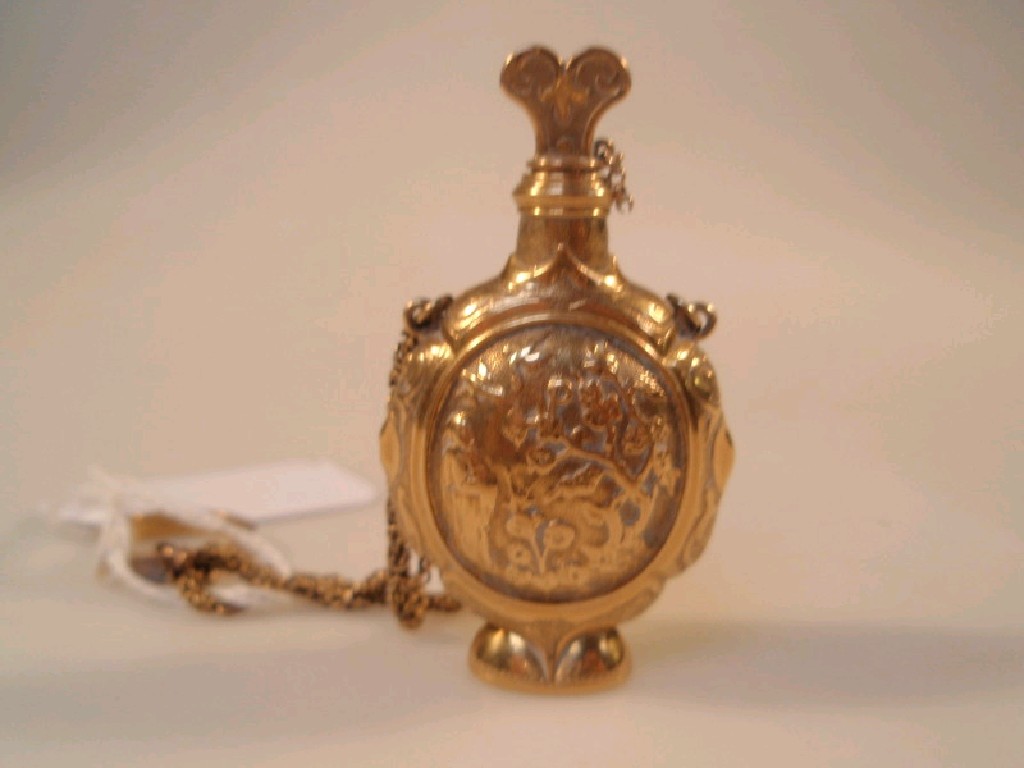 Appraisal: An oriental yellow metal snuff bottle embellished with Japanese figures