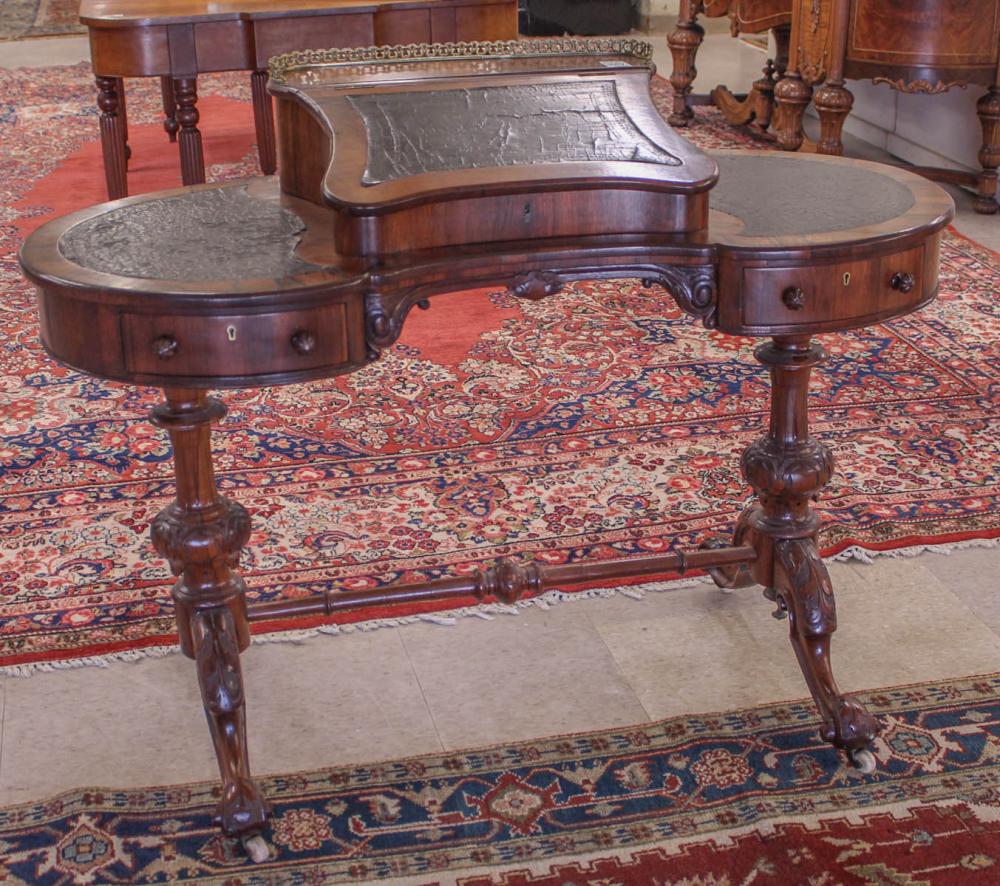 Appraisal: VICTORIAN KIDNEY-SHAPED ROSEWOOD WRITING TABLE English th century H x