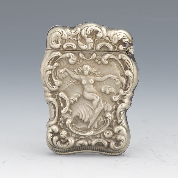 Appraisal: STERLING SILVER MATCH HOLDER x Art nouveau sterling silver match