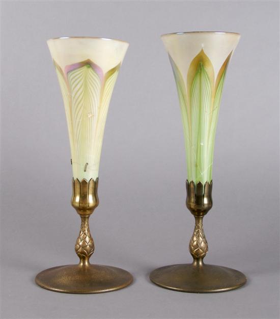 Appraisal: A Pair of Tiffany Studios Favrile Glass and Bronze Vases