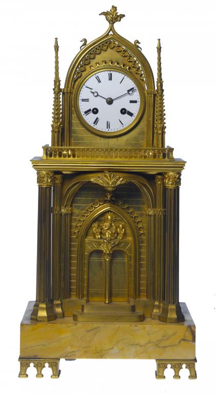 Appraisal: A LOUIS PHILIPPE GILT BRONZE CLOCK designed as the facade