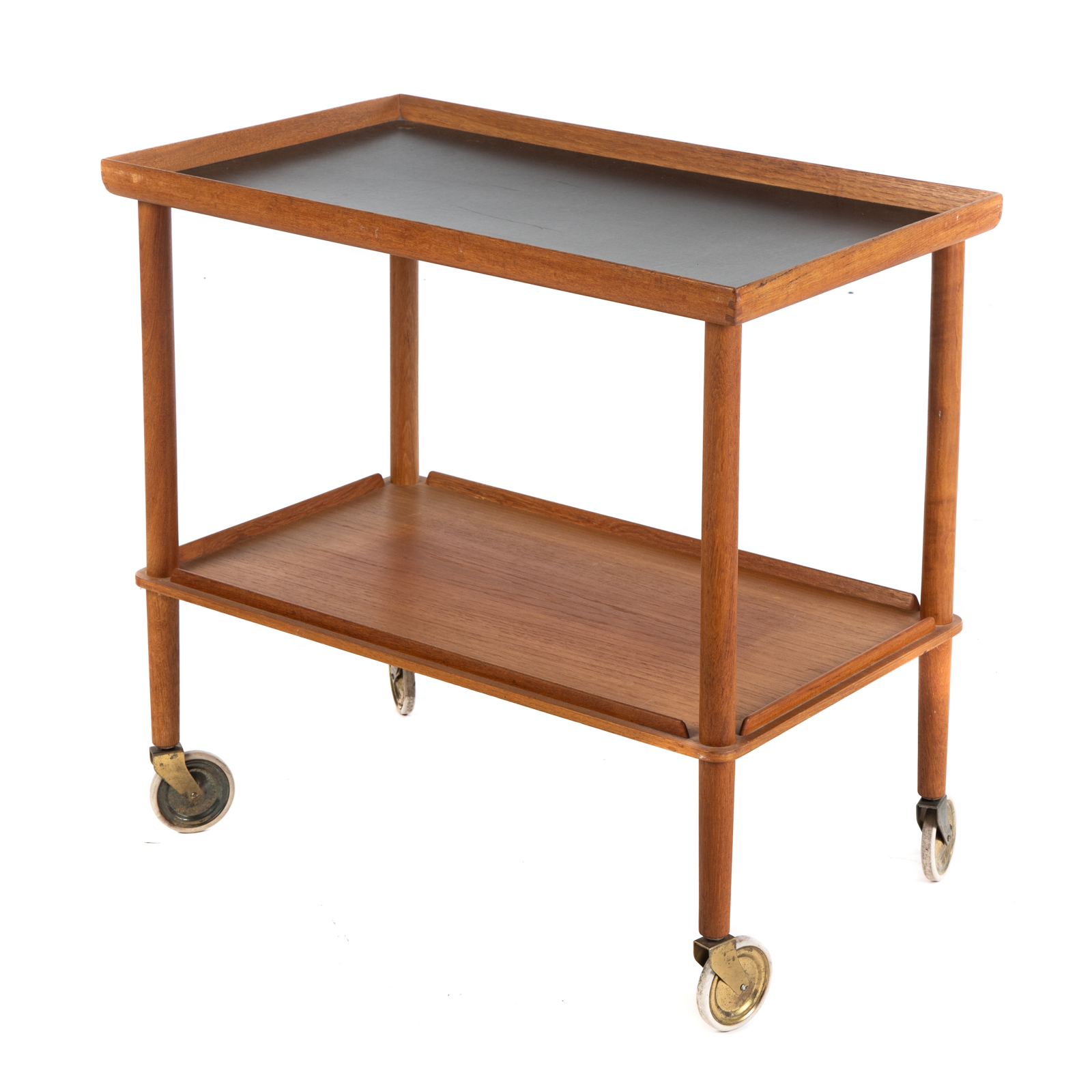 Appraisal: MID-CENTURY TEAK TEA CART Two-tier cart on wheels unmarked in