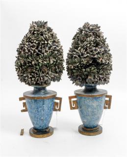 Appraisal: A Pair of Painted and Parcel Gilt Wood Urns Height