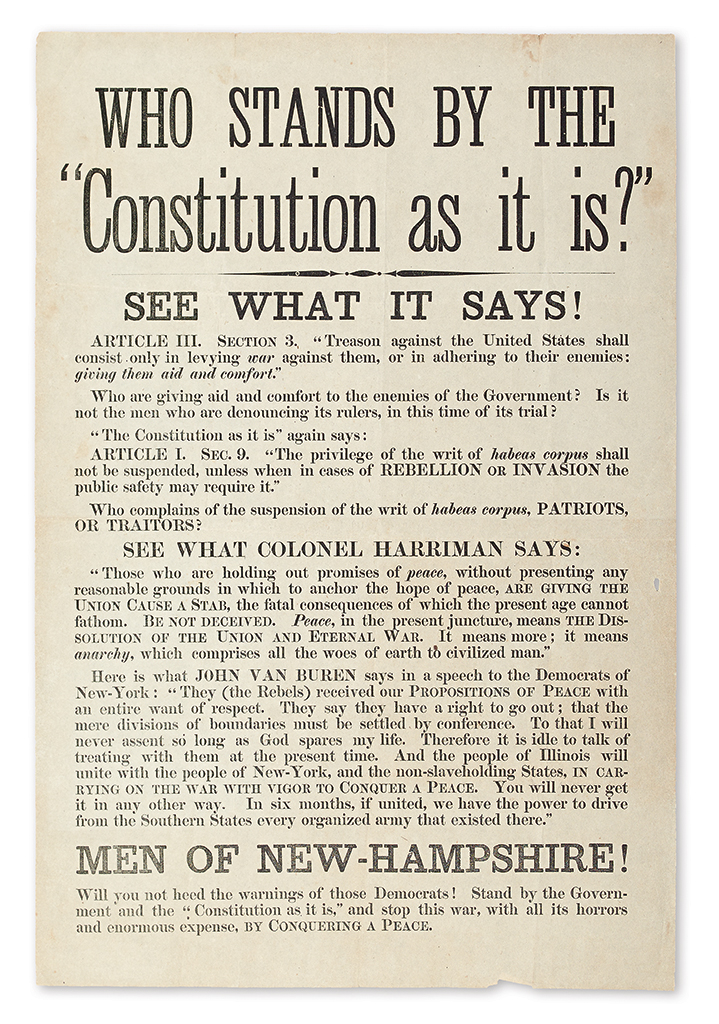 Appraisal: CIVIL WAR--NEW HAMPSHIRE Pair of letterpress broadsides New Hampshire -