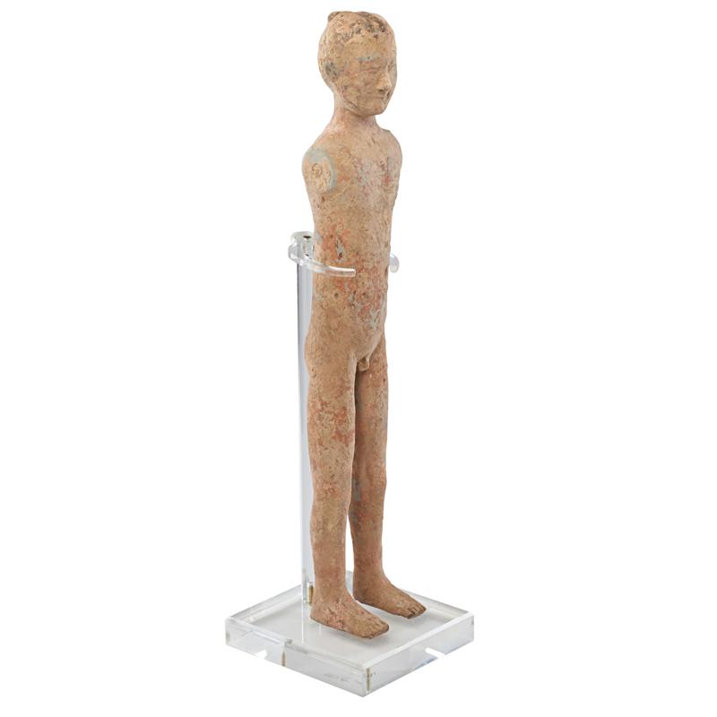 Appraisal: CHINESE POTTERY STICK FIGURE Male with traces of black and