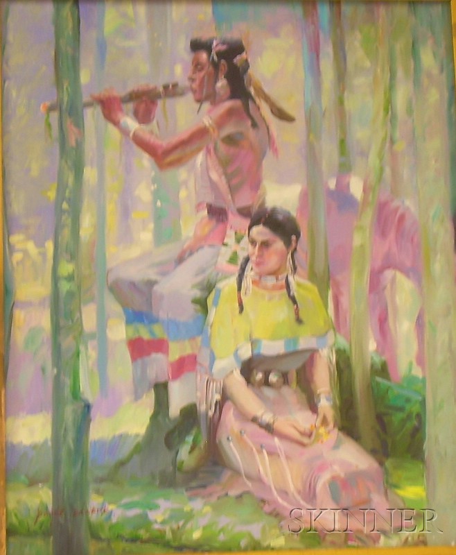 Appraisal: Framed Oil on Canvas Scene with Two Native Americans by