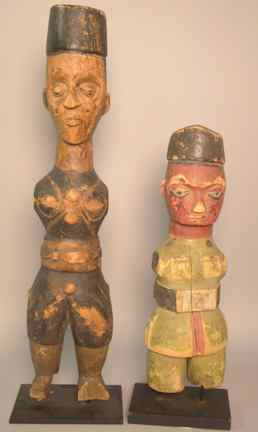 Appraisal: TWO IBIBIO PUPPETS NIGERIA the first with hat approx h