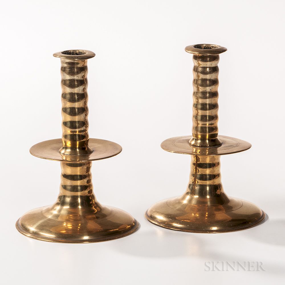 Appraisal: Pair of English Trumpet-base Mid-drip Candlesticks Pair of English Trumpet-base