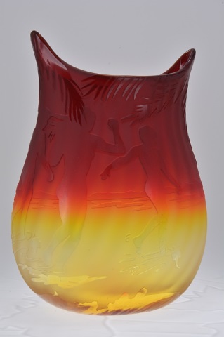 Appraisal: Sunset Spirit Glass Vase Ruby top transitions to yellow Blenko