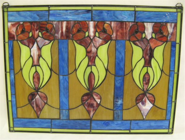 Appraisal: PAIR STAINED AND LEADED GLASS ART DECO STYLE WINDOW PANELS