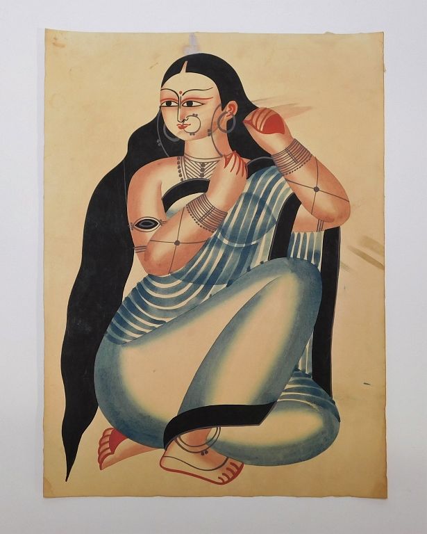 Appraisal: C Indian Kalighat School Painting India Late th Century Depicts