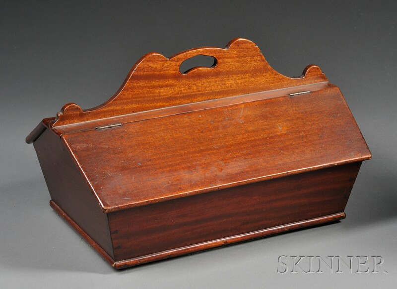 Appraisal: Mahogany Knife Box America th century rectangular form with sloped