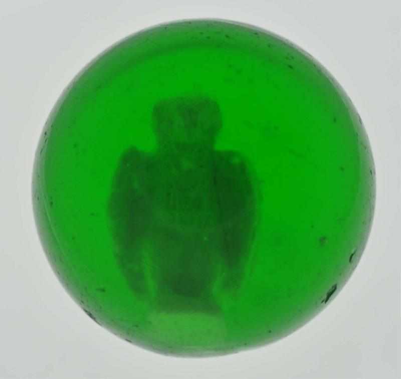 Appraisal: Green Glass Owl Sulphide Marble Description Apple green glass with