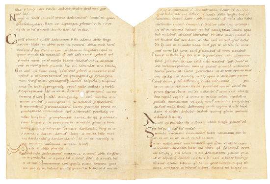 Appraisal: PRISCIANUS Vellum bifolium from a manuscript of the Institutiones grammaticae