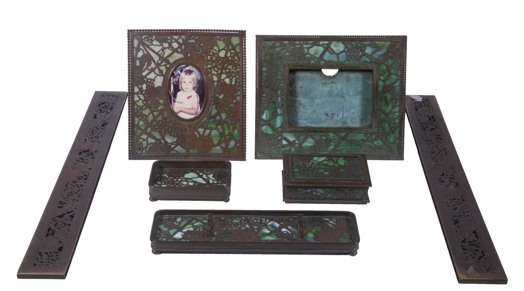 Appraisal: TIFFANY STUDIOS GRAPEVINE PATTERN PC DESK SET Early th c