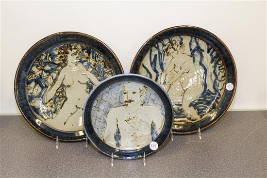 Appraisal: Sale Lot Three Contemporary Ceramic Plates signed Wilson depicting nudes