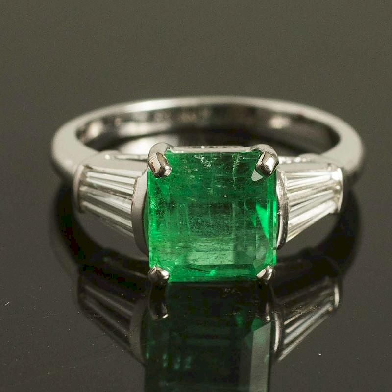 Appraisal: Platinum Emerald and Diamond Ring Emerald and diamond ring in