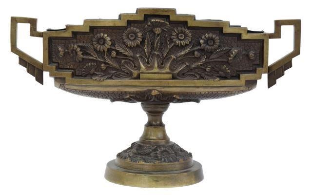 Appraisal: Art Deco patinated bronze jardiniere early thc having inset metal