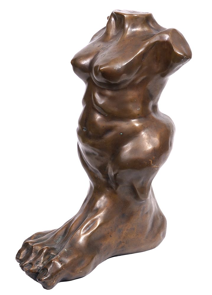 Appraisal: Mid-Century Surreal Bronze Statue Torso Foot Mid-century surreal bronze statue