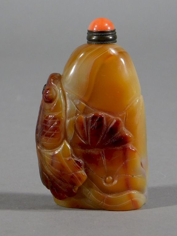 Appraisal: Chinese Celadon Russet Agate Frog Snuff Bottle China th Century