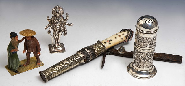 Appraisal: A BURMESE SILVER SUGAR SIFTER an Indian silver model of