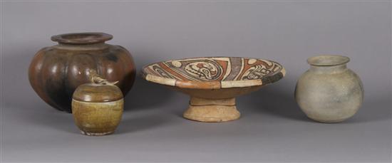 Appraisal: A Group of Ceramic Vessels Height of pedestal bowl inches